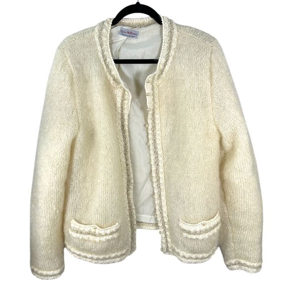Lynn Williams New Zealand Vintage Mohair Wool Cream Cardigan Pearl Button Large - Picture 1 of 7